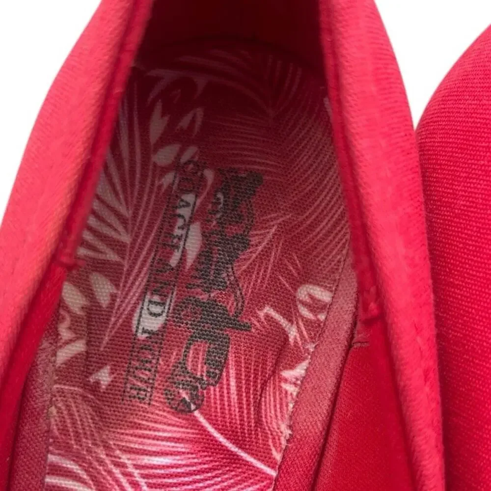 Coach and Four Red Canvas Peep Toe Espadrille Wedge Shoes Size 8 Comfort